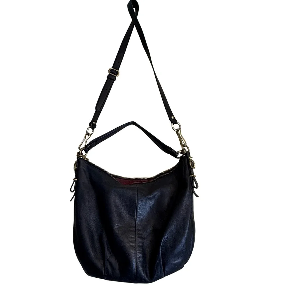 Coach Black Leather Crossbody Hobo Shoulder Bag Designer‎ Purse Handbag